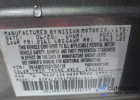 2025 Nissan Sentra Sv z USA, uszkodzony, nr VIN 3N1AB8CV5SY356119